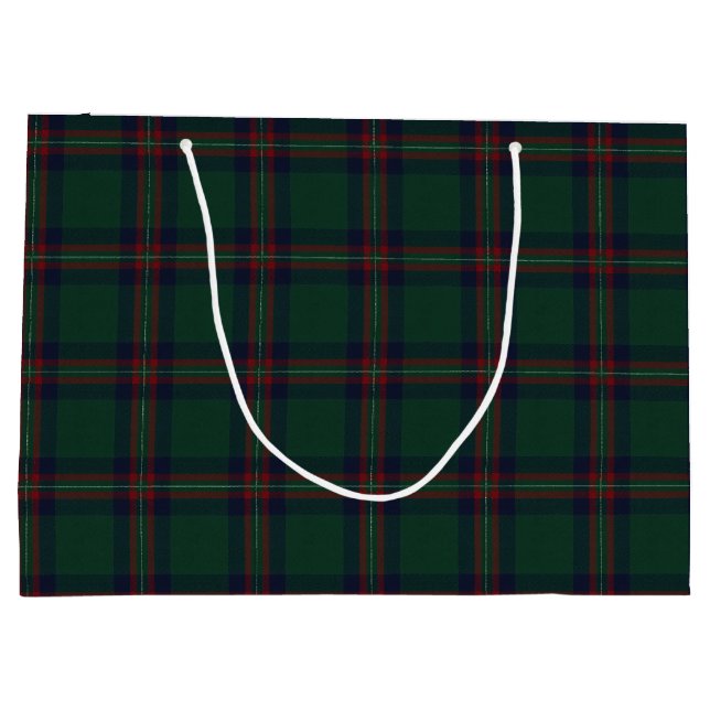 Preppy Christmas Dark Green Plaid Large Gift Bag (Back)