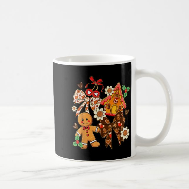Preppy Christmas Gingerbread Floral Coquette Bow C Coffee Mug (Right)