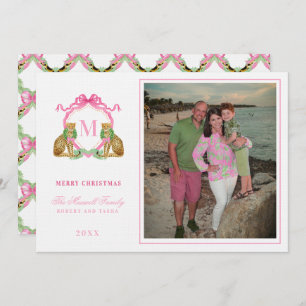 Preppy Christmas Leopard Crest Monogram  Invitation