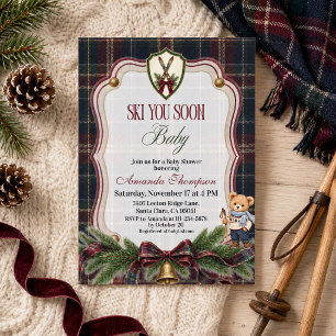Preppy Christmas Lodge Ski You Soon Baby Shower Invitation