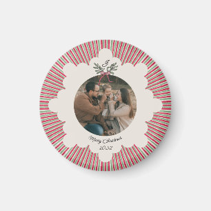 Preppy Christmas Ornament with Photo and Monogram Magnet