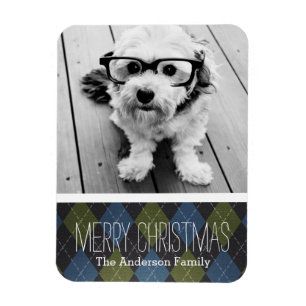 Preppy Christmas Plaid with One Photo Magnet
