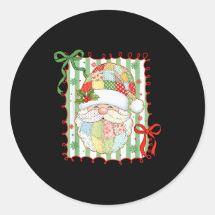 Preppy Christmas Santa Claus Patchwork Xmas Women Classic Round Sticker