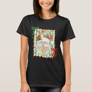 Preppy Christmas Santa Claus Patchwork Xmas Women T-Shirt