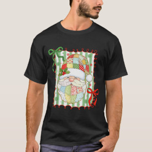 Preppy Christmas Santa Claus Patchwork Xmas Women T-Shirt