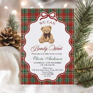 Preppy Christmas Teddy Bear Baby Shower Invitation