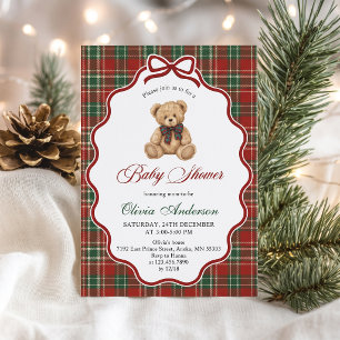 Preppy Christmas Teddy Bear Baby Shower Invitation