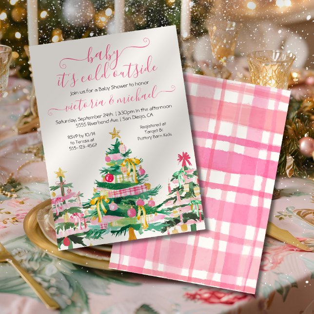 Preppy Christmas Tree Baby Shower Invitation (Creator Uploaded)