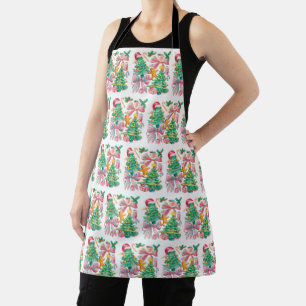 Preppy Christmas Tree Bow Pink Blue Coquette Apron