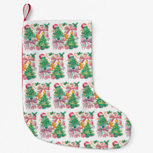 Preppy Christmas Tree Bow Pink Blue Coquette Small Christmas Stocking