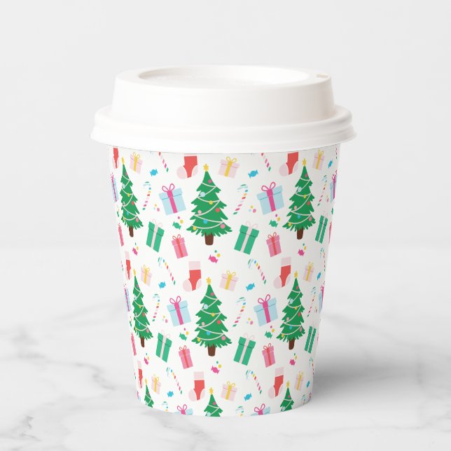 Preppy Christmas Tree Holiday Paper Cups (Front)