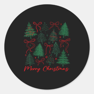 Preppy Christmas Tree Merry Xmas Girly Coquette Ki Classic Round Sticker