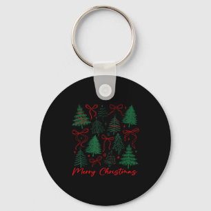 Preppy Christmas Tree Merry Xmas Girly Coquette Ki Key Ring
