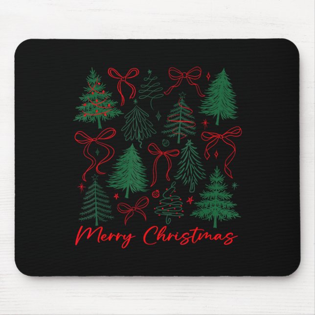 Preppy Christmas Tree Merry Xmas Girly Coquette Ki Mouse Pad (Front)