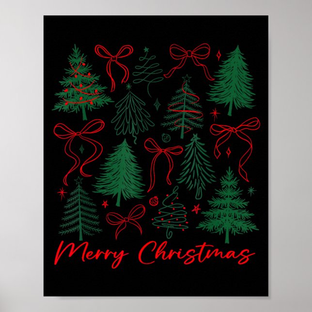 Preppy Christmas Tree Merry Xmas Girly Coquette Ki Poster (Front)