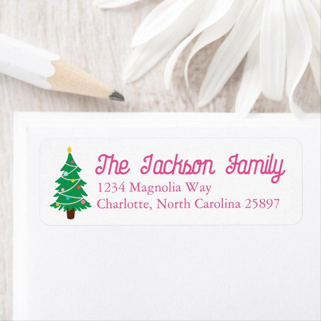 Preppy Christmas Tree Personalised Return Address Label (Insitu)