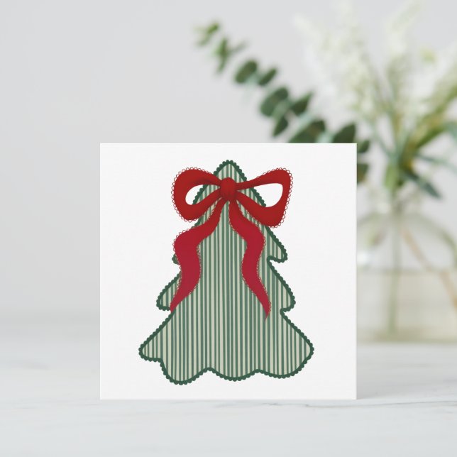 Preppy Christmas Tree Red Bow Hand Drawn Coquette  Holiday Card (Standing Front)