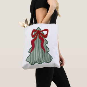 Preppy Christmas Tree Red Bow Hand Drawn Coquette Tote Bag