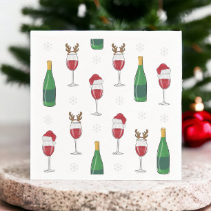 Preppy Christmas Wine / Santa Hats Reindeer Party Napkin