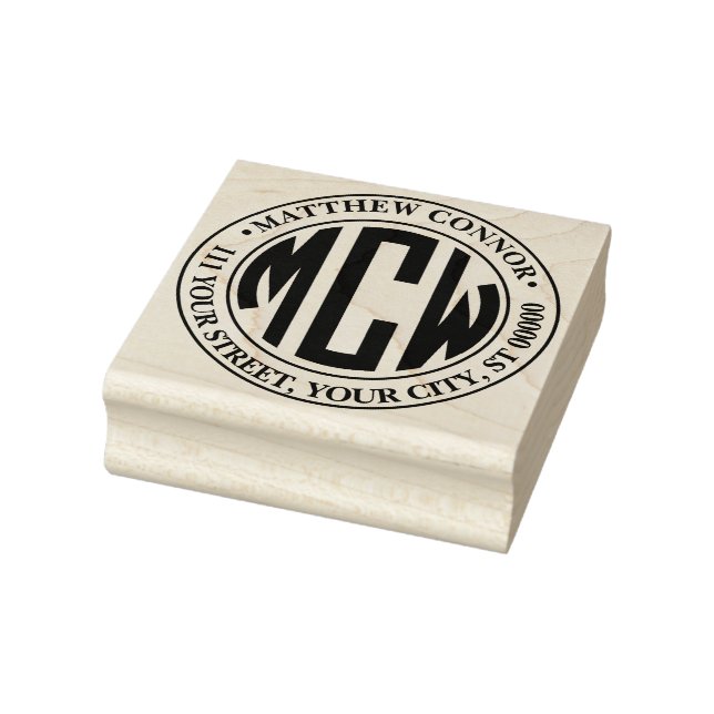 Preppy Circle Monogram 3 Initial Framed Address Rubber Stamp (Stamp)