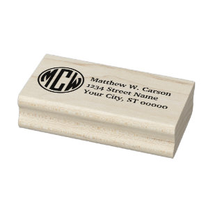Preppy Circle Monogram 3 Initial Return Address Rubber Stamp