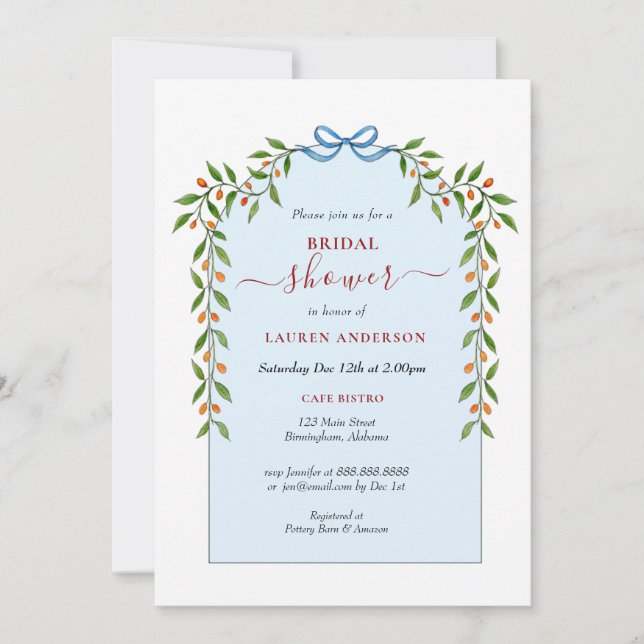 Preppy Citrus Arch frame winter Bridal shower  Invitation (Front)