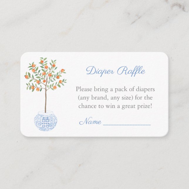 Preppy Citrus Tree Diaper Raffle Baby Shower Enclosure Card (Front)