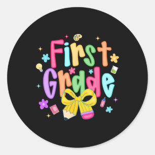 Preppy Ck To School 1st Grade Coquette Bow Girls K Classic Round Sticker