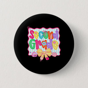 Preppy Ck To School 2nd Grade Coquette Bow Girls K 6 Cm Round Badge