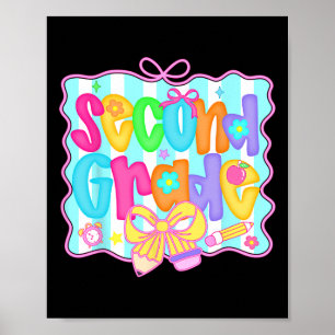 Preppy Ck To School 2nd Grade Coquette Bow Girls K Poster