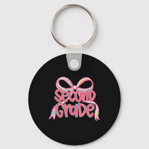 Preppy Ck To School 2nd Grade Pink Coquette Bow Gi Key Ring