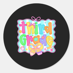 Preppy Ck To School 3rd Grade Coquette Bow Girls K Classic Round Sticker