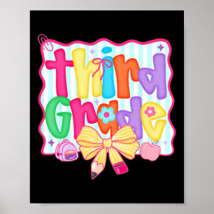 Preppy Ck To School 3rd Grade Coquette Bow Girls K Poster