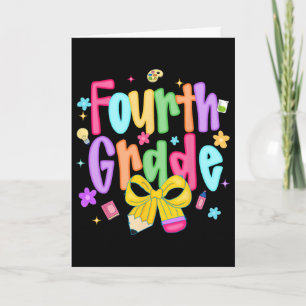 Preppy Ck To School 4th Grade Coquette Bow Girls K Card