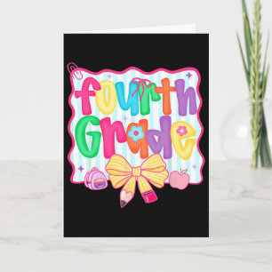 Preppy Ck To School 4th Grade Coquette Bow Girls K Card