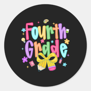Preppy Ck To School 4th Grade Coquette Bow Girls K Classic Round Sticker