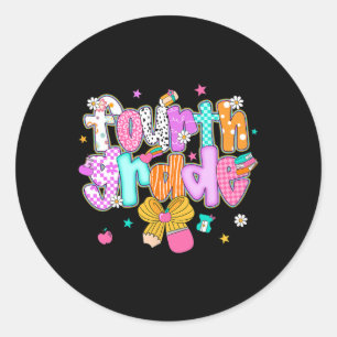 Preppy Ck To School 4th Grade Coquette Bow Girls K Classic Round Sticker
