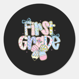 Preppy Ck To School Floral 1st Grade Coquette Girl Classic Round Sticker