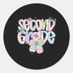 Preppy Ck To School Floral 2nd Grade Coquette Girl Classic Round Sticker