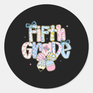 Preppy Ck To School Floral 5th Grade Coquette Girl Classic Round Sticker