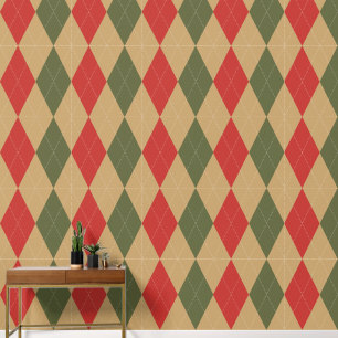 Preppy Classic Argyle Khaki, Army Green & Barn Red Wallpaper