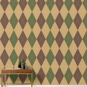 Preppy Classic Argyle Khaki, Army Green & Brown Wallpaper