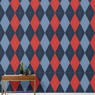 Preppy Classic Argyle Navy, Barn Red & Smoke Blue Wallpaper