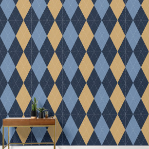Preppy Classic Argyle Navy, Khaki & Smoke Blue Wallpaper