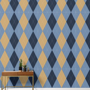 Preppy Classic Argyle Navy, Smoke Blue & Khaki Wallpaper