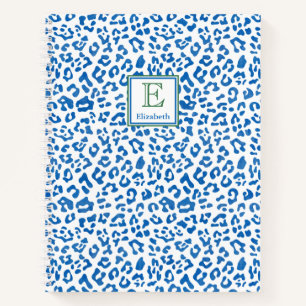 Preppy Classic Blue Animal Print & Green Monogram Notebook