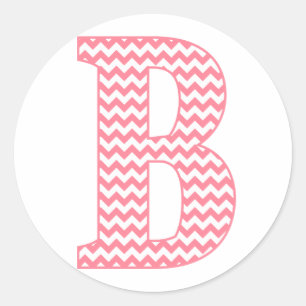 Preppy Classic Pink Chevon Letter B Monogram Round Sticker