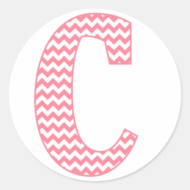 Preppy Classic Pink Chevon Letter C Monogram Classic Round Sticker (Front)