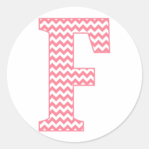 Preppy Classic Pink Chevon Letter F Monogram Round Sticker