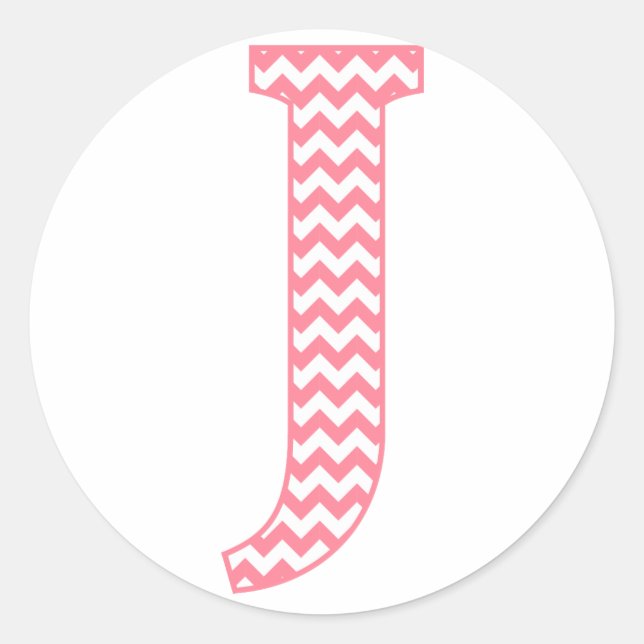 Preppy Classic Pink Chevon Letter J Monogram Classic Round Sticker (Front)
